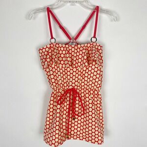 LIME RICKI‎ Swimwear Coral Cream Polka Dot Bandeau Tankini Top Womens S